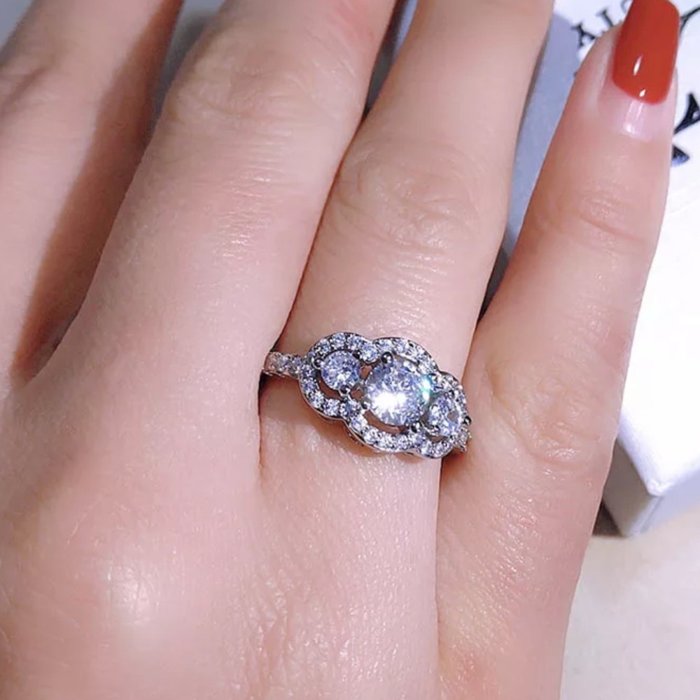 Sterling silver three stones engagement ring